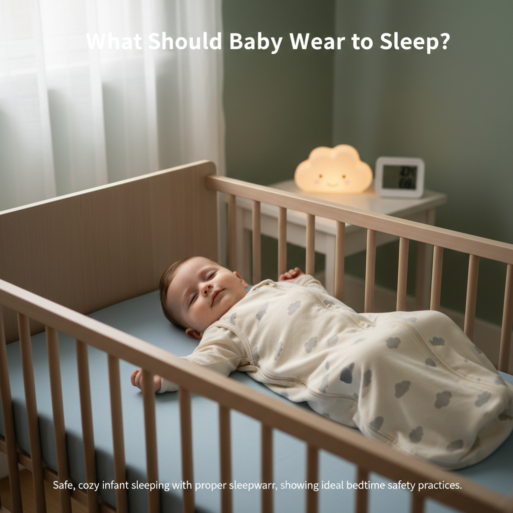 Safe, cozy infant sleeping in a crib with proper sleepwear, showing ideal bedtime safety practices.