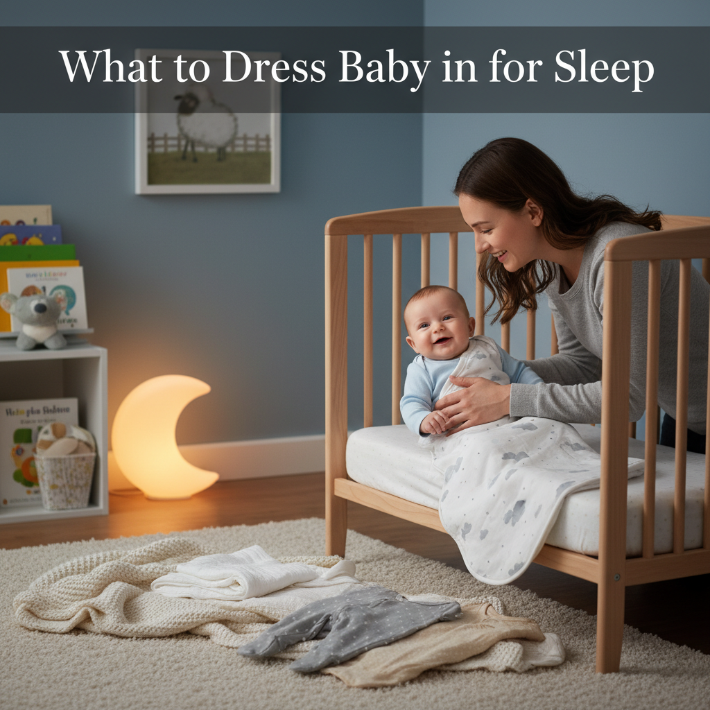 alt_text Caregiver lays smiling baby in crib with safe sleepwear, showing cozy options for bedtime comfort.