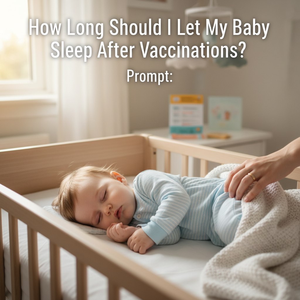 Baby sleeps peacefully in crib after vaccinations, with parent’s gentle care and health booklet nearby.