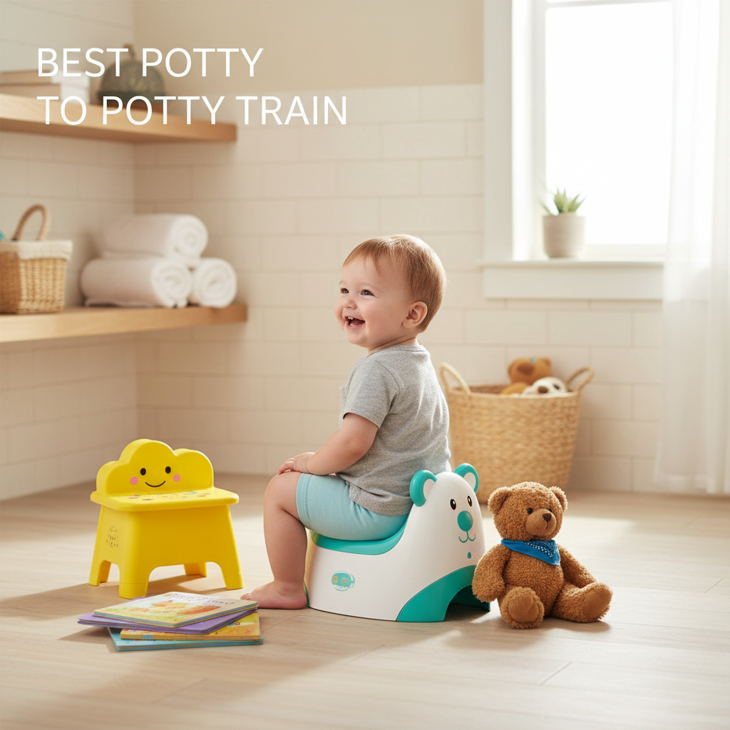 alt_text A cozy, modern bathroom with a happy toddler on a potty chair, toys, books, and inviting decor.