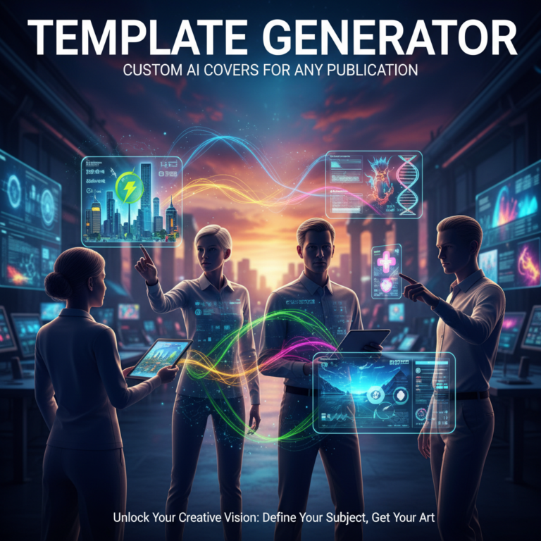 Template for generating custom AI cover images for various publications with user-defined subjects.
