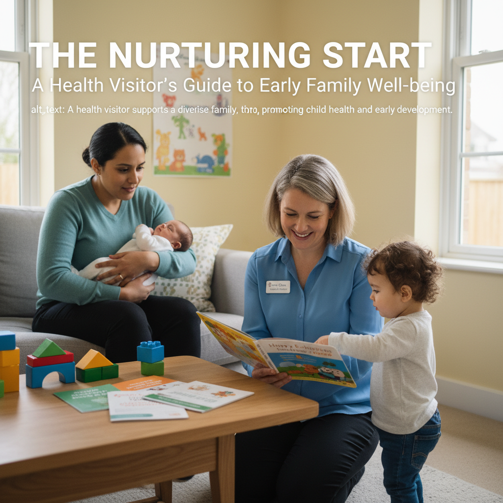 alt_text A health visitor supports a diverse family at home, promoting child health and early development.