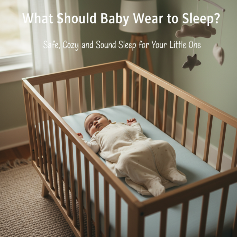 A peacefully sleeping baby in a safe crib, wearing cozy pajamas, showing safe sleep guidelines.