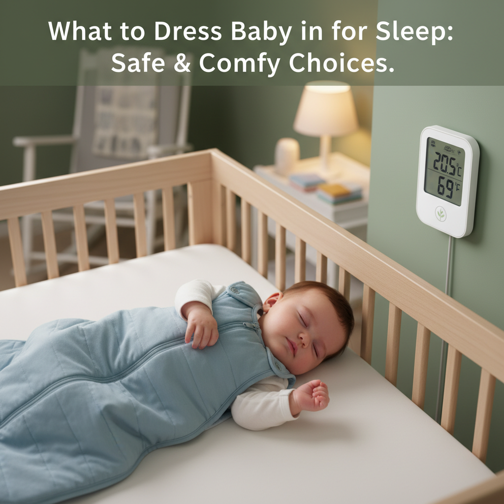 alt_text A peacefully sleeping baby in safe sleepwear in a cozy, well-prepared crib with a digital thermometer.
