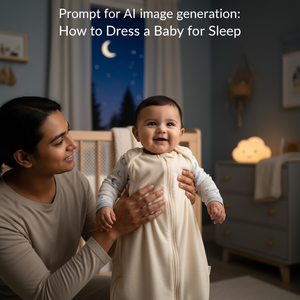 alt_text Caregiver dressing a smiling baby in a sleep sack at bedtime in a cozy, softly lit nursery.
