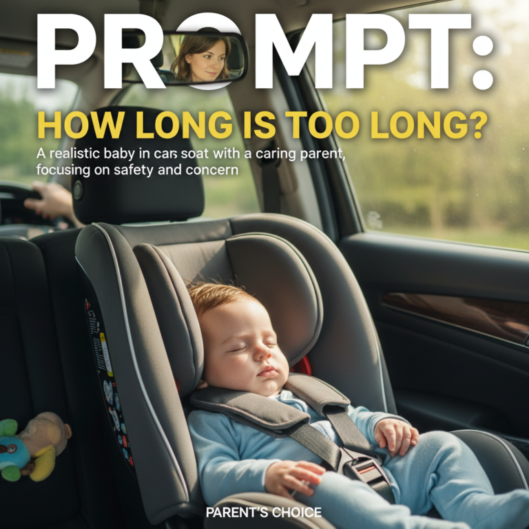 How Long is Too Long? A realistic baby in car seat with a caring parent, focusing on safety and concern.