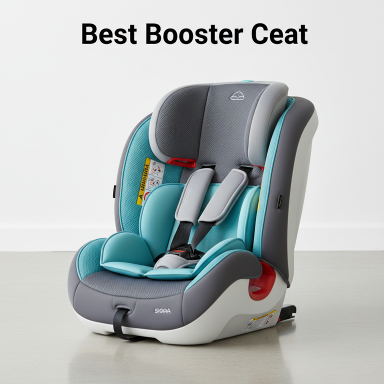 Modern booster car seat with harness and padding on a clean background, ideal for safety and comfort.