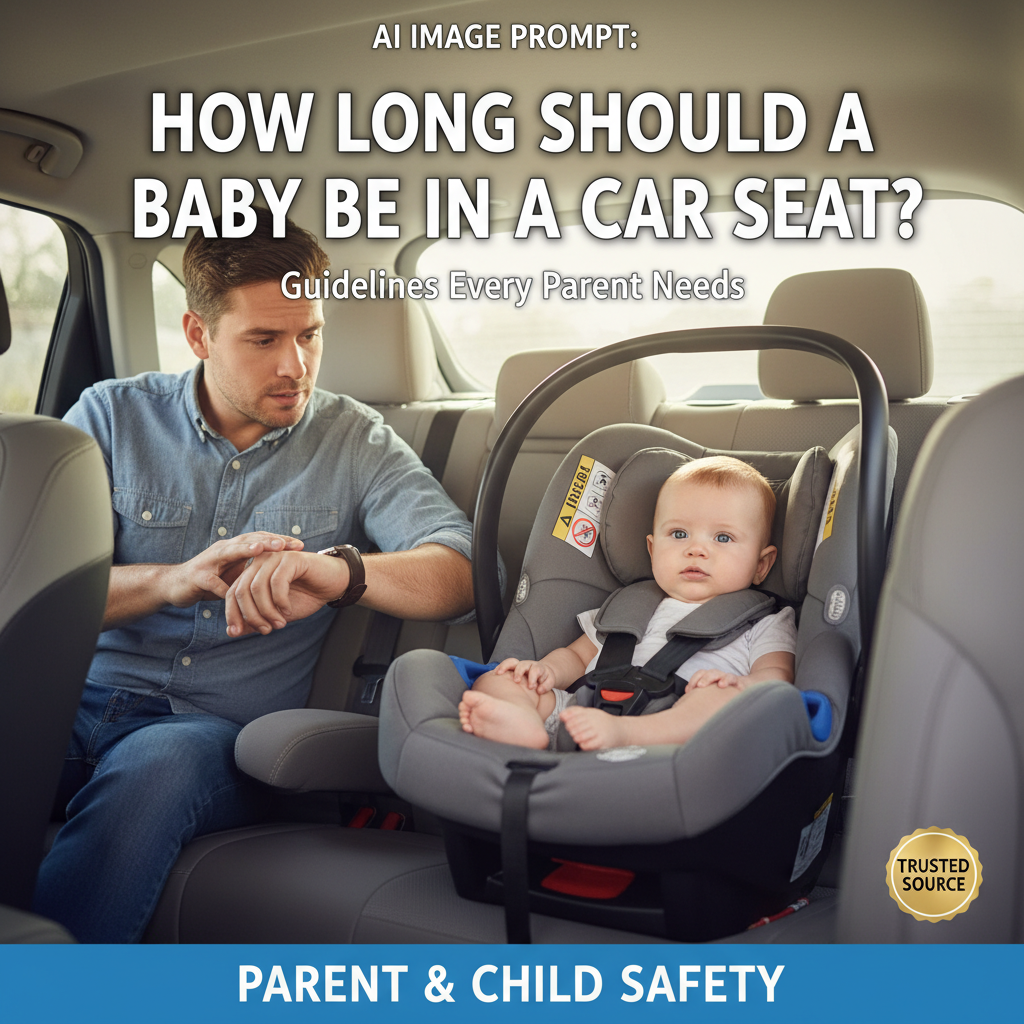 Concerned parent checks watch as baby sits safely in car seat; highlights essential safety guidelines.