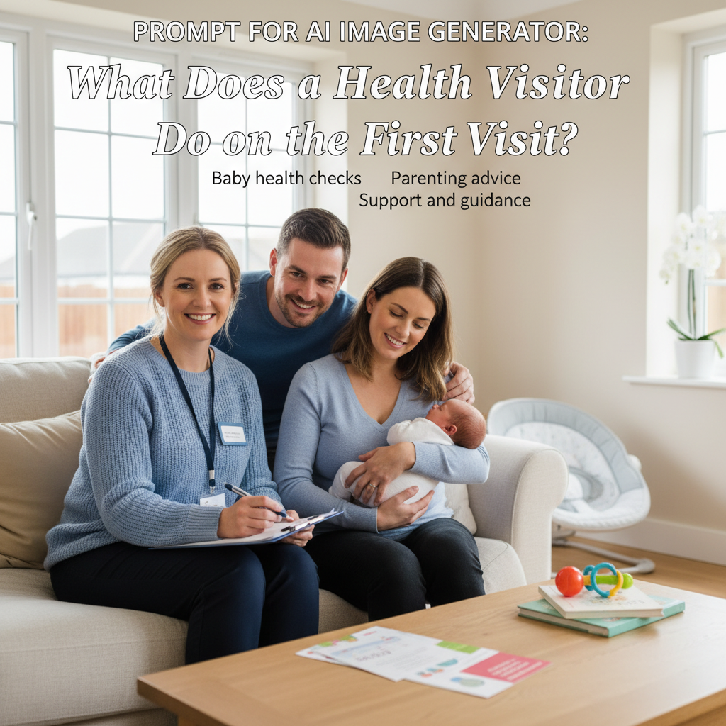 A health visitor meets new parents at home, offering baby health checks and support with warmth and care.